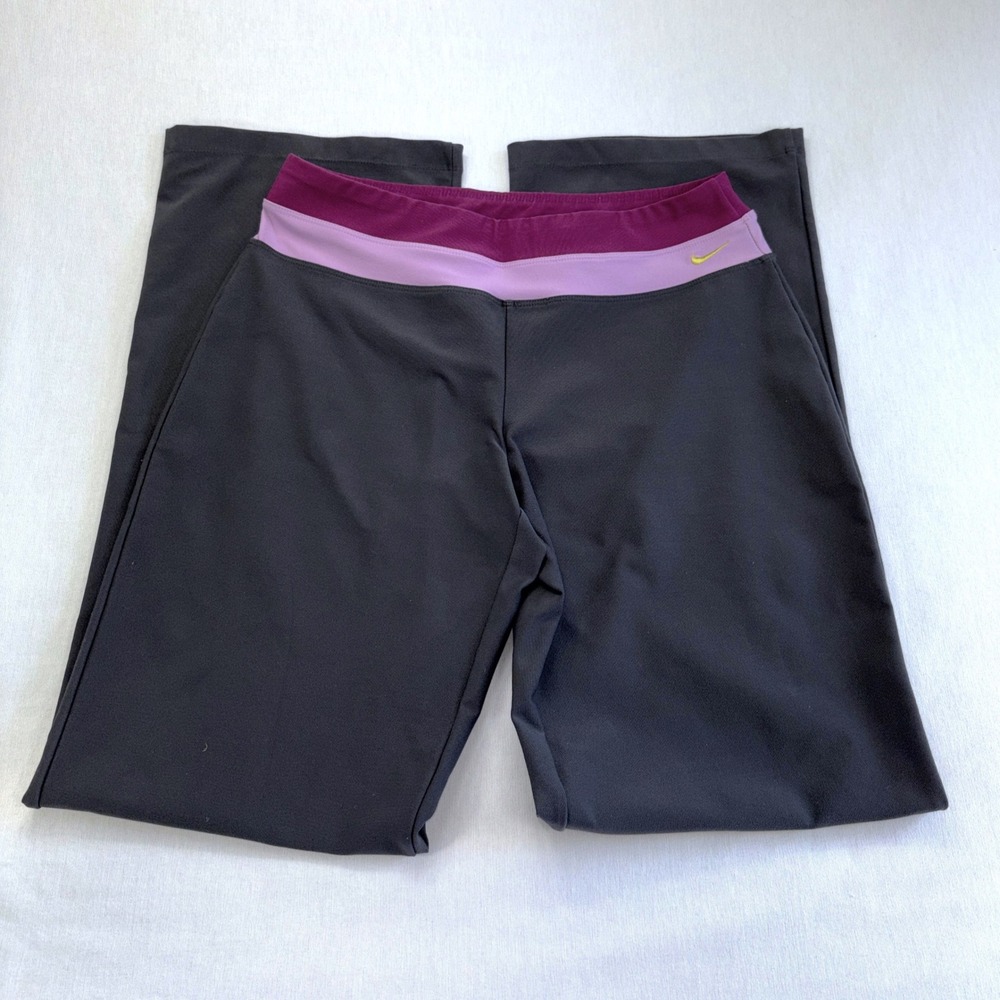 Nike Dri-FIT Women Grey Purple Colorblock Bootcut Yoga Pants Medium M 8-10
